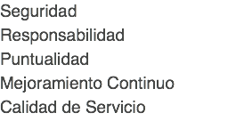 Seguridad Responsabilidad Puntualidad Mejoramiento Continuo Calidad de Servicio